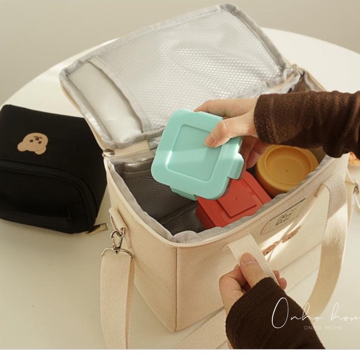 Túi Giữ Nhiệt Thêu Hình Gấu Phong Cách Hàn Quốc Baby Deams