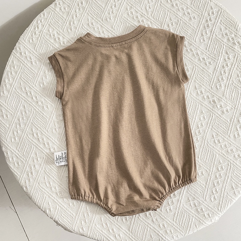 Áo Liền Quần Bằng Cotton Tay Ngắn Cổ Tròn In Hình Dễ Thương Thời Trang Mùa Hè 2022 Dành Cho Bé Trai Gái 0-2 Tuổi