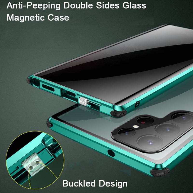 Ốp Điện Thoại Kính Cường Lực Cứng Hai Mặt Khóa Nam Châm Cho Samsung Galaxy S22 Ultra 5G S22+ S21 FE S20 S21 Plus S20FE S21Ultra 5G Note 20 20Ultra