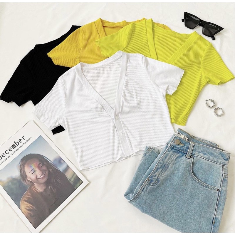 [SIÊU RẺ]Áo croptop nút__Button Croptop