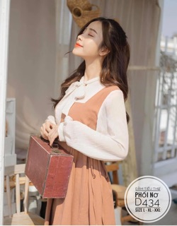 Bigsize Đầm tiểu thư phối nơ D434