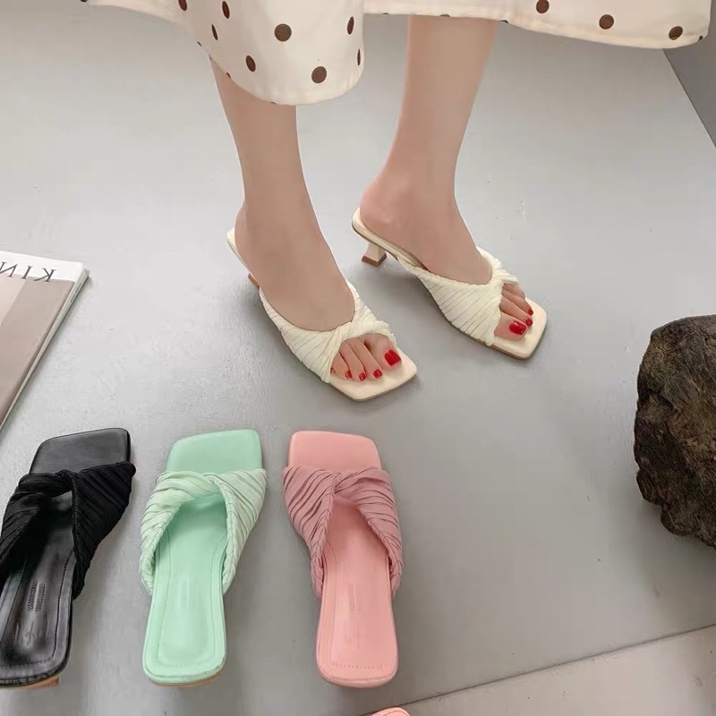 ✨💕Giày cao gót 5 phân, quai vải xoắn chéo màu siêu ngọt ạ