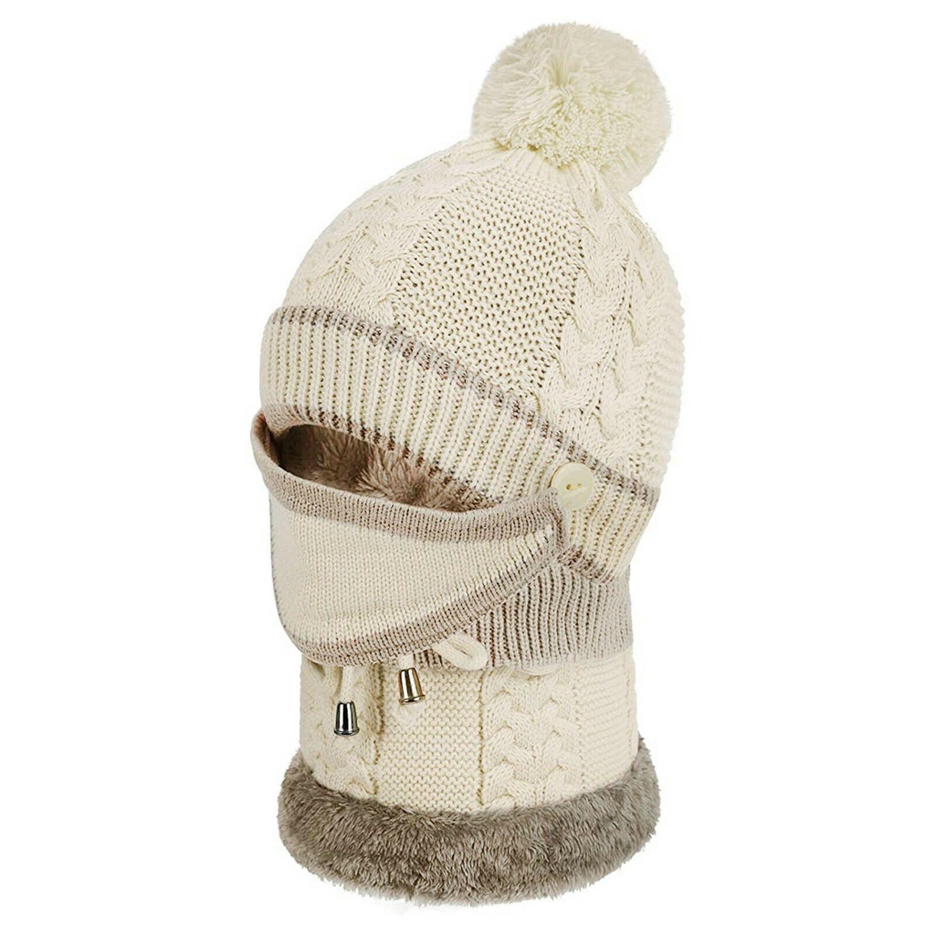 Set 3 Mũ beanie Trùm Đầu Kiêm Khăn Choàng Cổ Giữ Ấm Chống Lạnh Cho Nữ