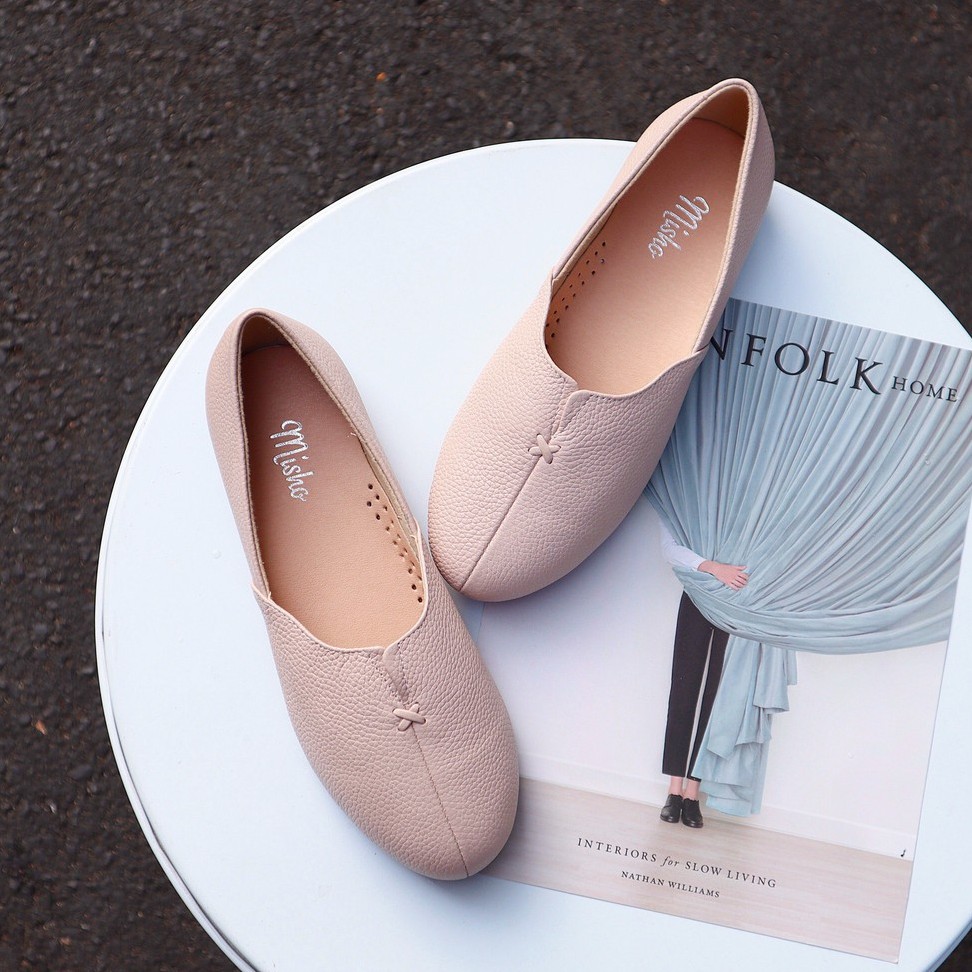 Giày búp bê nữ đế bệt da thật êm chân mang du lịch Misho 1036