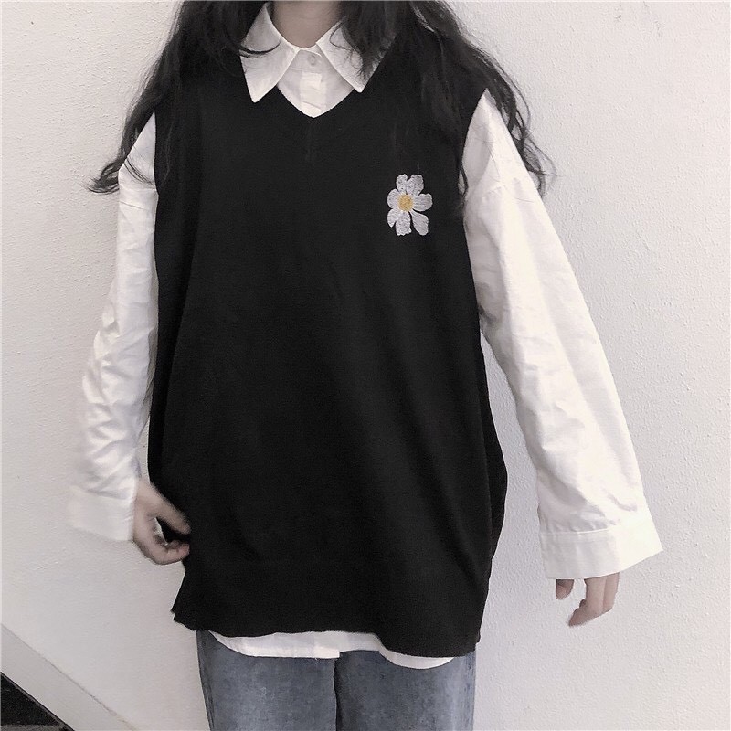 Áo gile unisex WIND form rộng thêu Hoa Cúc áo kiểu nam nữ oversize ulzzang