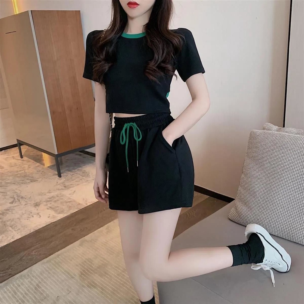 Set đồ vải thun quần ngắn hai mảnh dành cho tập luyện thể thao yoga mùa hè 2022