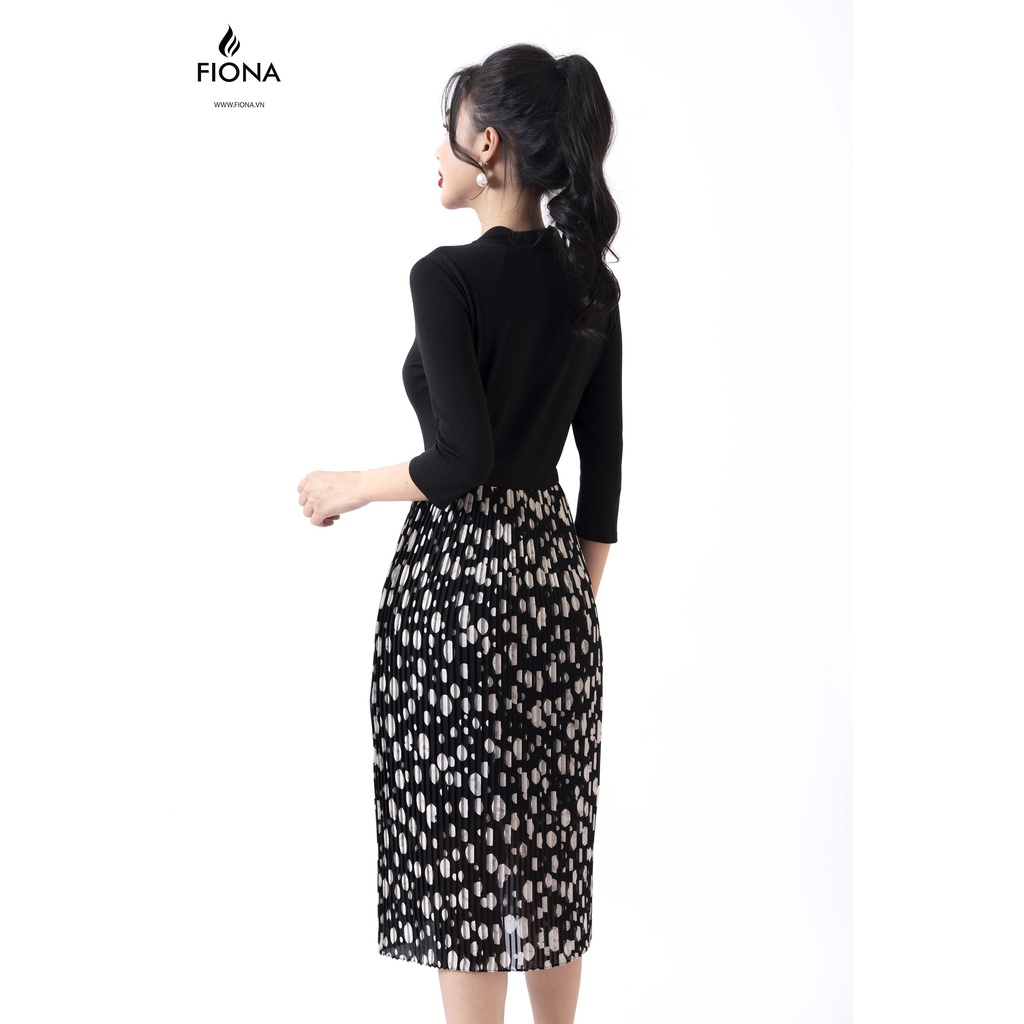 Đầm Cotton Họa Tiết FIONA, Đầm Nữ Thiết Kế Dập Nhăn Mã F450831