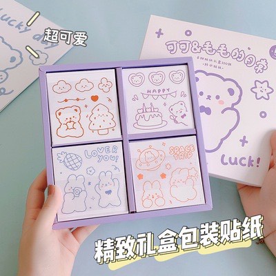 Sticker 100 tấm, Hộp quà tặng 100 tấm dán hoạt hình trang trí sổ lưu niệm dễ thương hộp game time