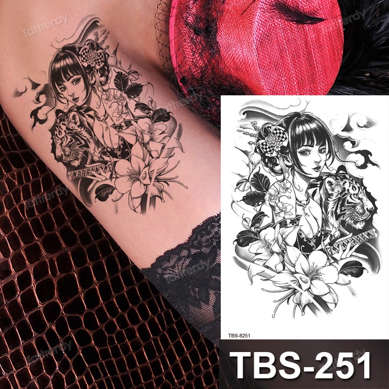 1 Hình Xăm Dán Tạm Thời Hình Geisha Phong Cách Nhật Bản Chống Thấm Nước Trang Trí Cánh Tay Chân