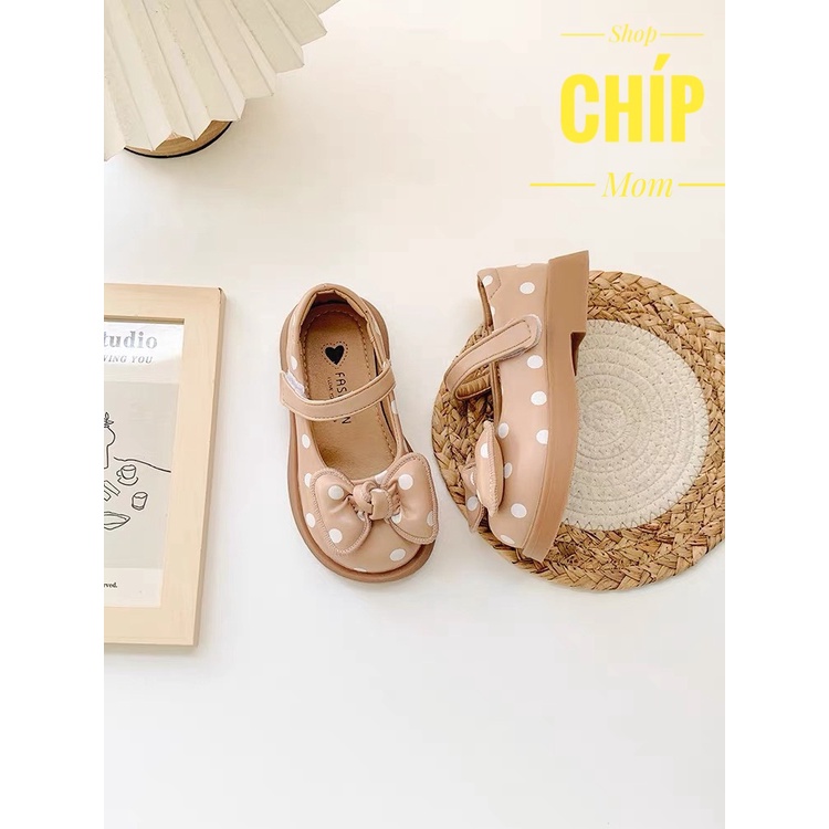giày búp bê bé gái giày bệt cho bé chấm bi nơ may chắc chắn da PU mềm êm chân đế chống trượt thời trang thu đông D18
