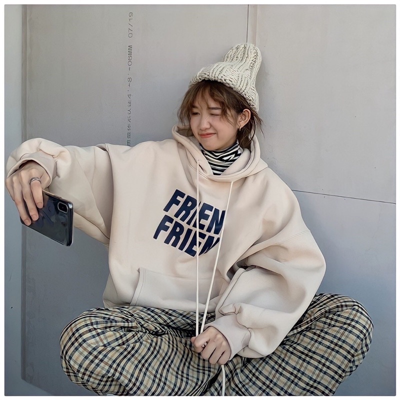 Áo Khoác Hoodie Chống Nắng Nỉ Ngoại Chữ in FRIEN phong cách Basic Mùa Hè - Đông