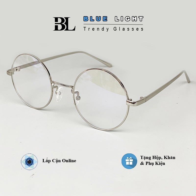 Kính Giả Cận, Gọng Kính Cận Nam Nữ Mắt Tròn Xoe Cứng Cáp Màu Bạc, Đen Hàn Quốc - BLUE LIGHT