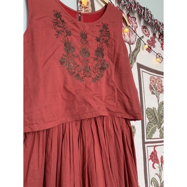 2hand Wind's Clothes 🥀 Váy xô Nhật đỏ đô hoạ tiết thêu vintage