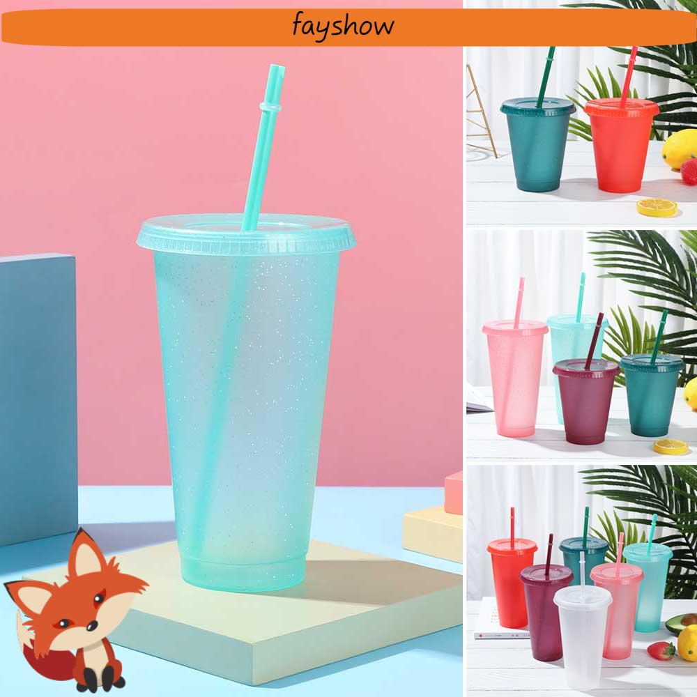 1 Ly Uống Nước Bằng Nhựa Có Ống Hút Tái Sử Dụng Được Kèm Ống Hút Nhiều Màu Sắc