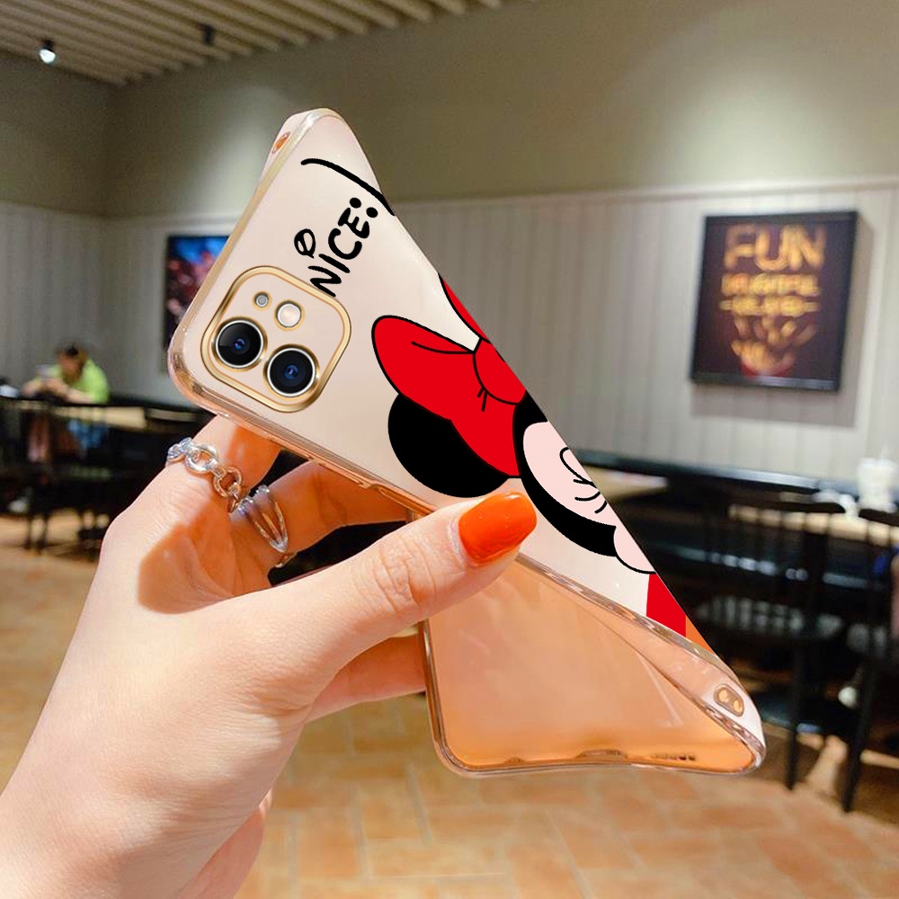 Ốp Điện Thoại Vuông Mềm Mạ Chuột Minnie Hoạt Hình Cho Samsung Galaxy A54 A34 A14 M14 5G Note8 Note9