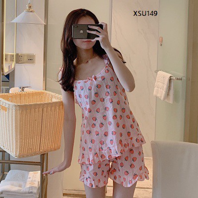 XẢ HÀNG XSU149 Set đồ ngủ cotton đũi mềm mịn dễ thương