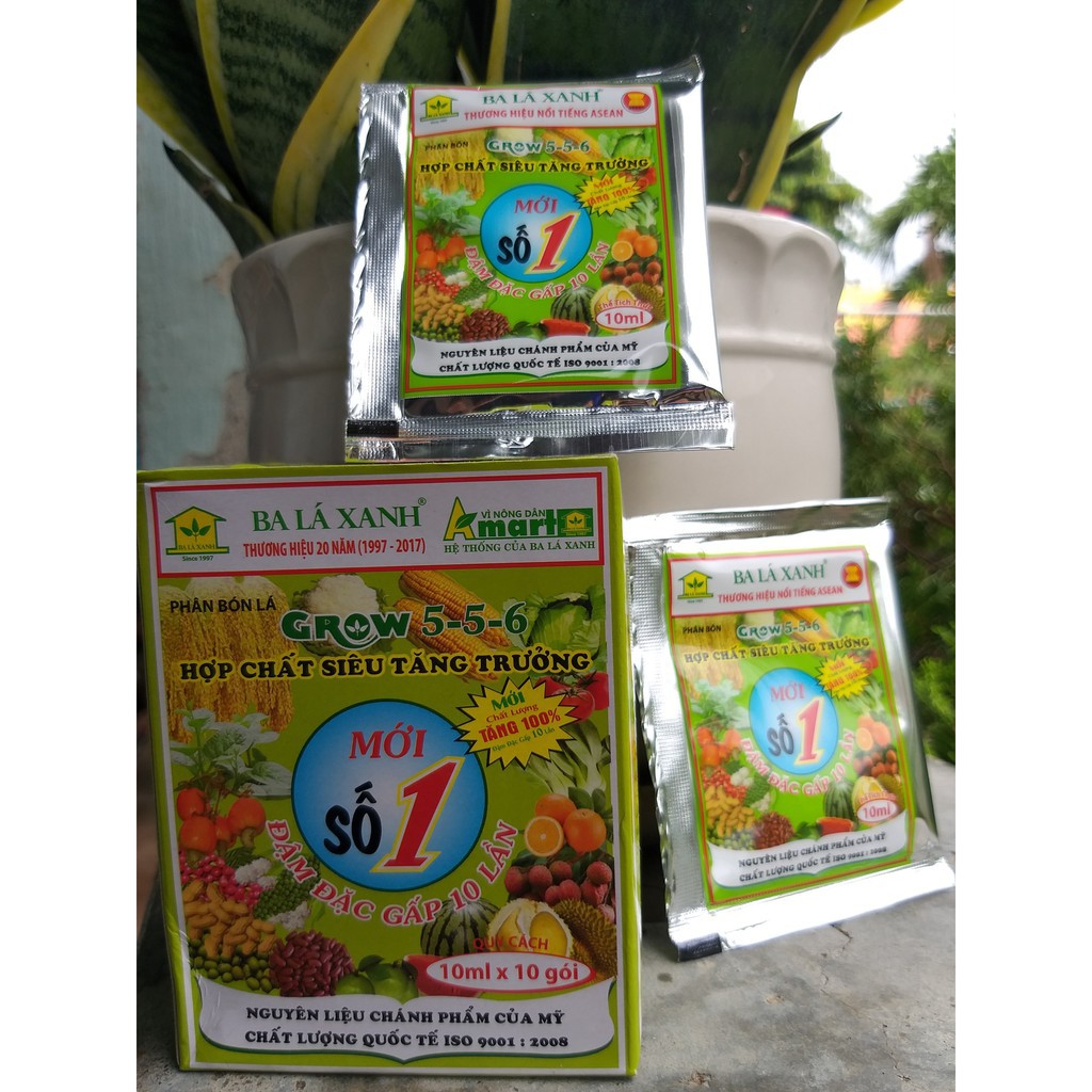 Phân Bón Lá Ba Lá Xanh GROW 5-5-6. Đậm Đặc Số 1 Gấp 10 lần. Chánh phẩm Mỹ giúp tăng trưởng vượt trội