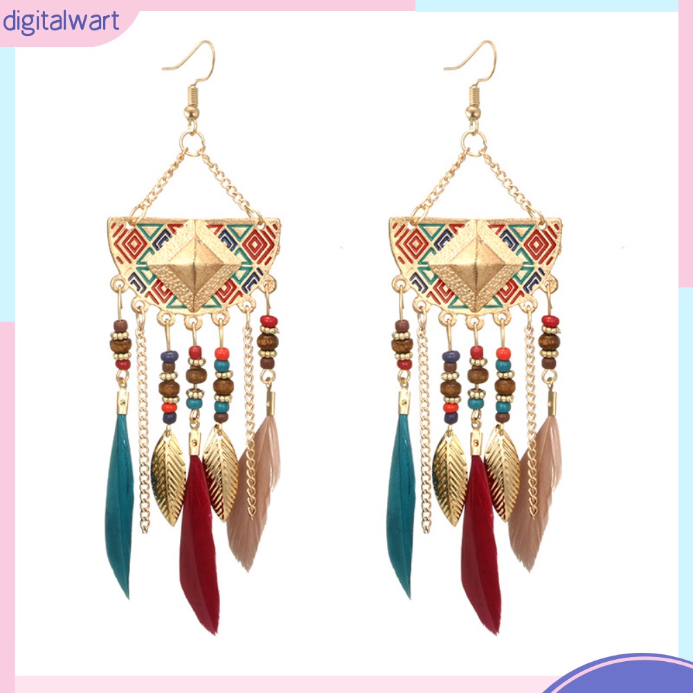 Bông Tai Hình Quạt Phối Lông Vũ Thời Trang Bohemian Dành Cho Nữ