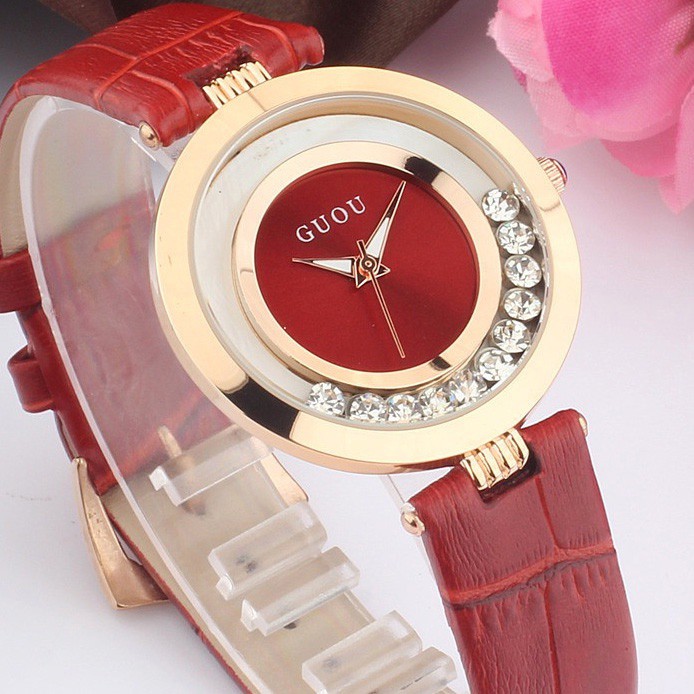 Đồng hồ nữ GUOU thời trang dây da GE132 Đỏ - GE132D