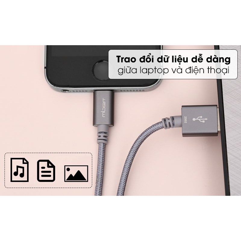 Cáp Chính Hãng Lightning MFI 1 m Mbest DS286-WB Xám Bh12T