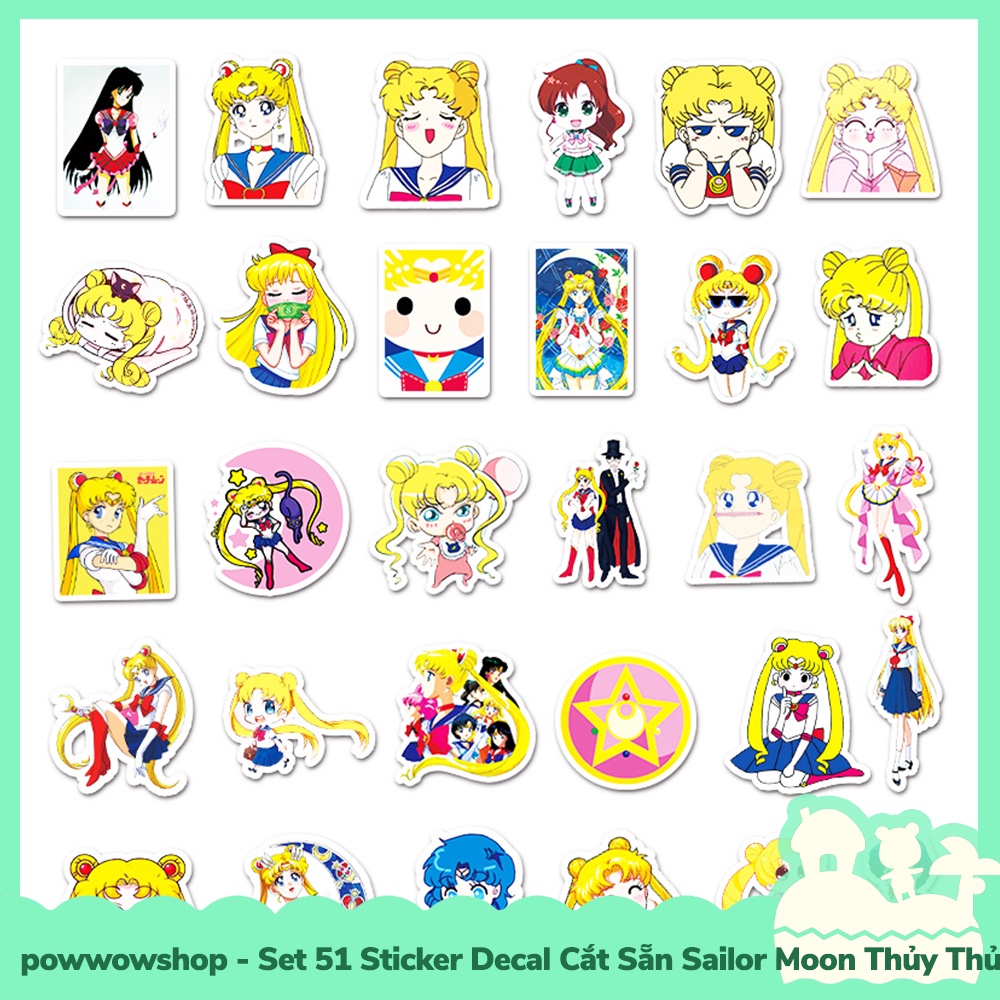 [Sẵn VN - Hỏa Tốc] Set 51 Sticker Mini Decal Dán Trang Trí Vật Dụng Mẫu Anime Manga Sailor Moon Thủy Thủ Mặt Heo Cute