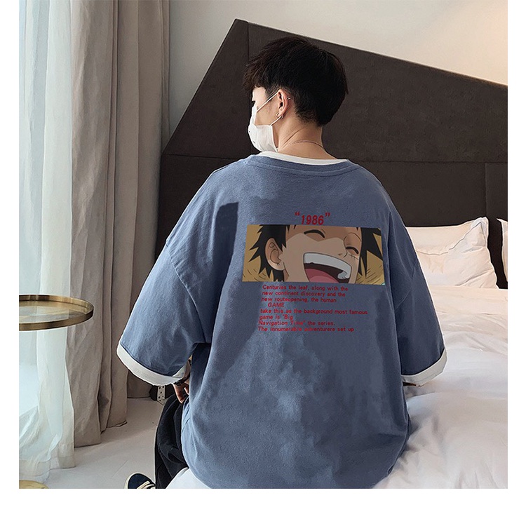 Áo thun tay lỡ form rộng hoạt hình Luffy 1986, áo phông Unisex nam nữ