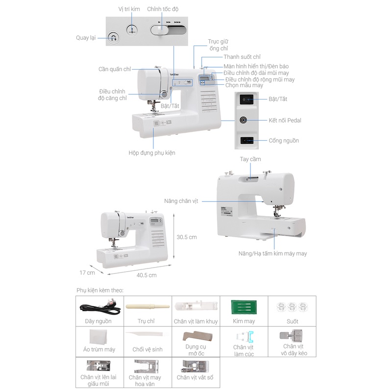 Máy May Điện Tử Brother FS60X - Máy May Điện Tử Đa Năng Hàng Chính Hãng Nhật Bản - Bảo Hành 24 Tháng
