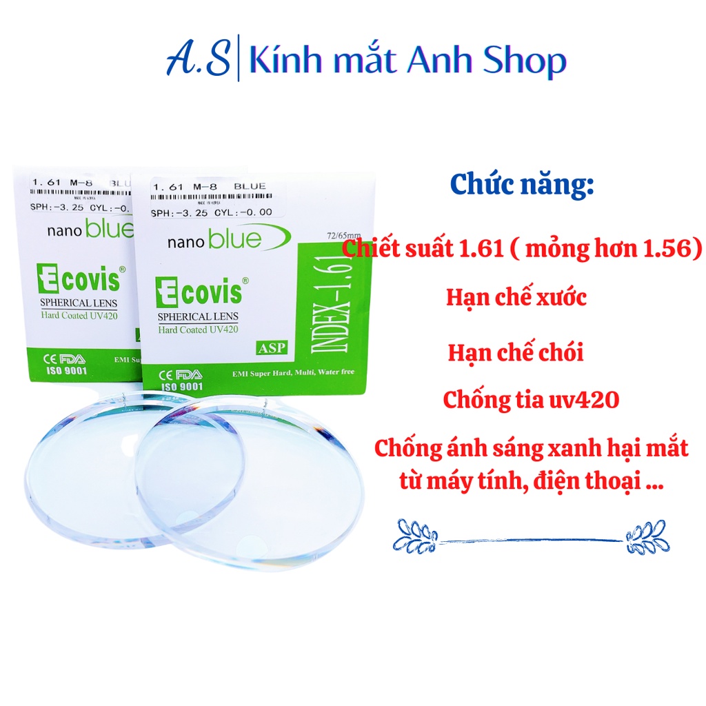 Tròng kính cận viễn loạn Ecovis tròng kính tráng cứng, chống tia uv, chống ánh sáng xanh bảo vệ mắt