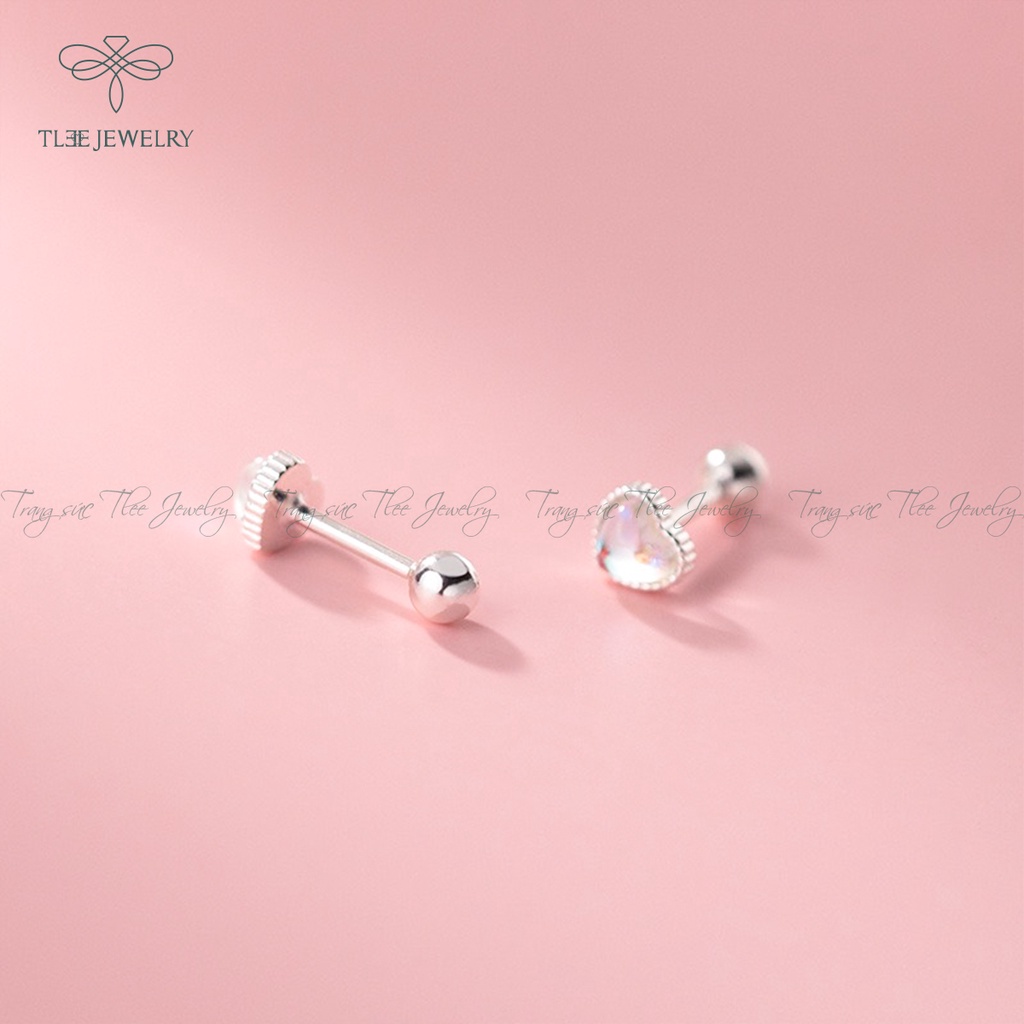 Khuyên tai bạc nữ TLEE tim Moonstore chốt vặn sang trọng NCJ B0126