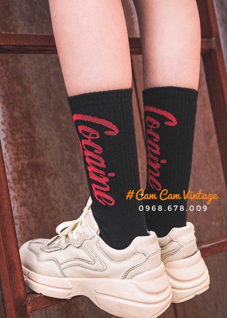 TẤT VỚ UNISEX NAM NỮ CỔ CAO COCAINE , CÁ MẬP , 1997 , OFF WHITE