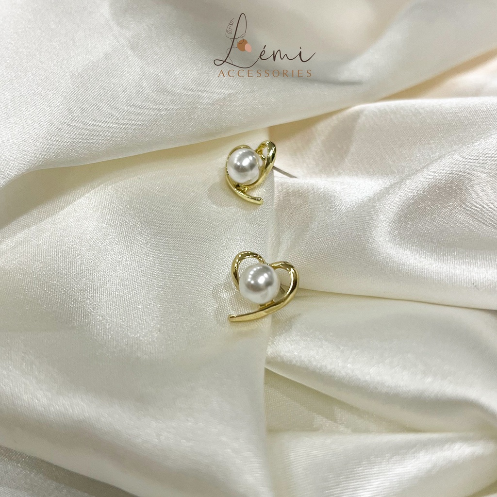 Bông tai hình trái tim đính ngọc bạc s925 không gây dị ứng da thời trang Hàn Quốc Lémi accessories