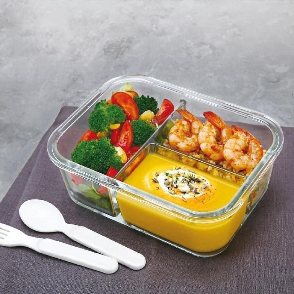 Hộp Thủy Tinh Lạnh 3 Ngăn Đựng Thức Ăn, Hộp Đựng Thức Ăn, Thực Phẩm