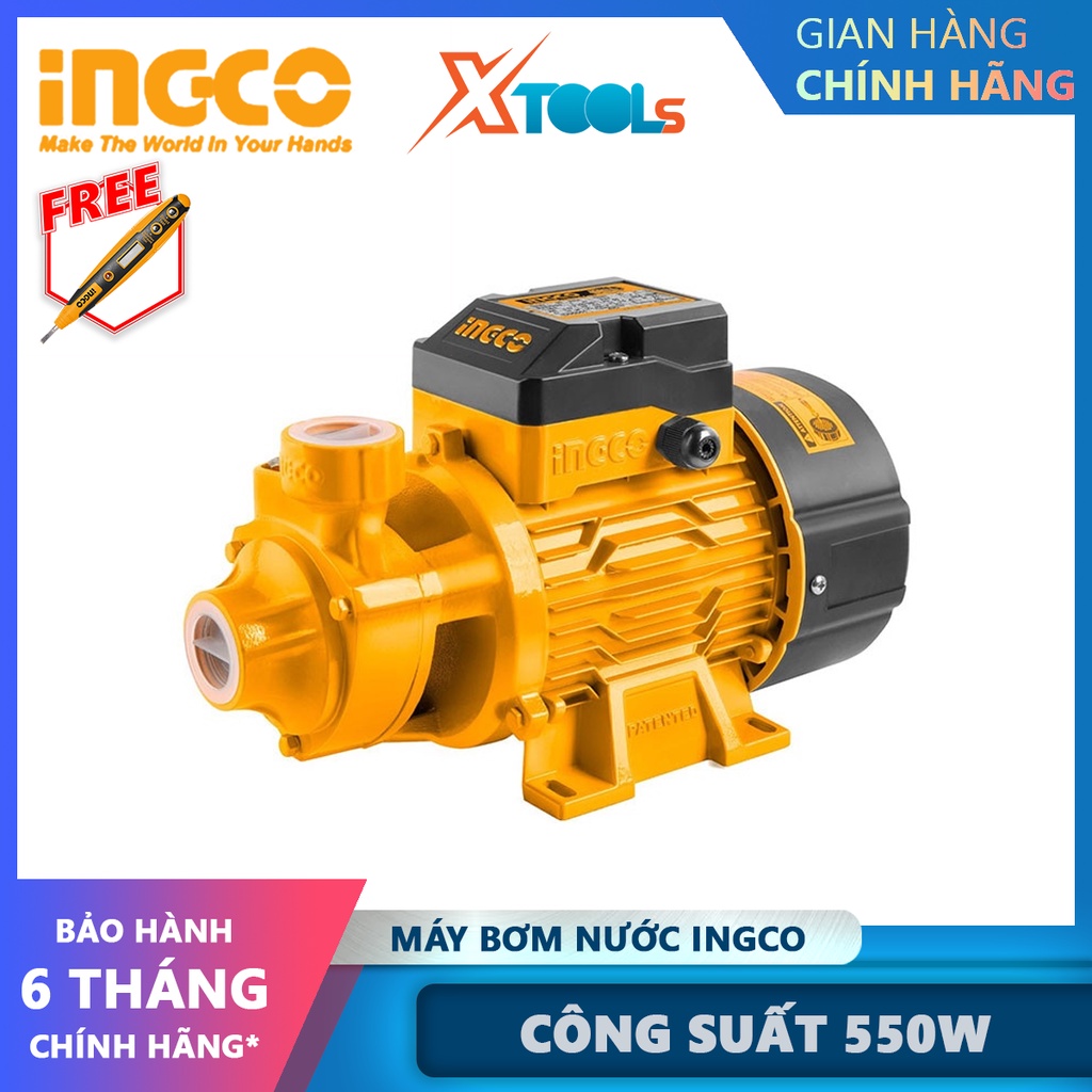 Máy bơm nước INGCO VPM5508 | máy bơm đẩy cao 550W (0,75HP), chiều cao bơm 45m, độ hút sâu 8m, mô tơ dây đồng tăng áp lực