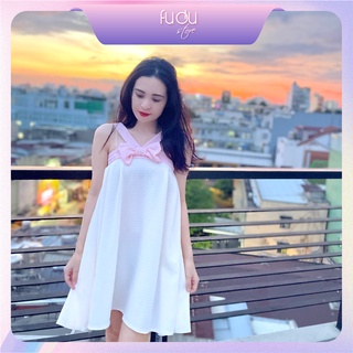 Đầm Babydoll Ống Cổ Yếm Chất Thun Gân Xốp Mềm Mịn Phối Nơ Ngực Đáng Yêu Nữ Tính Sexy FD306