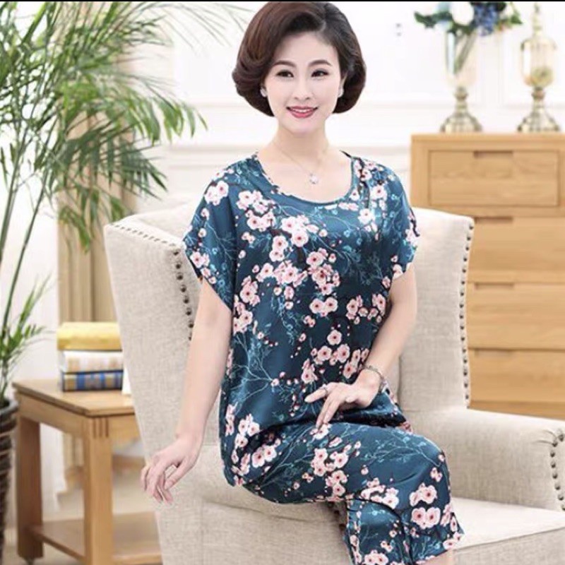 Đồ bộ hè trung niên vải lụa satin cao cấp cho mẹ(Có size đại)