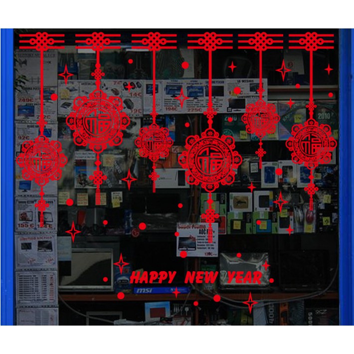 Decal trang trí Tết - Rèm dây kết song hỷ
