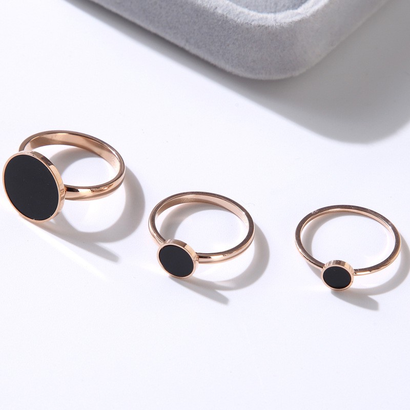 Nhẫn mạ vàng hồng 18k mặt hình đĩa tròn màu đen 6 / 8 / 14mm không gây dị ứng / chống thấm nước / chống mồ hôi