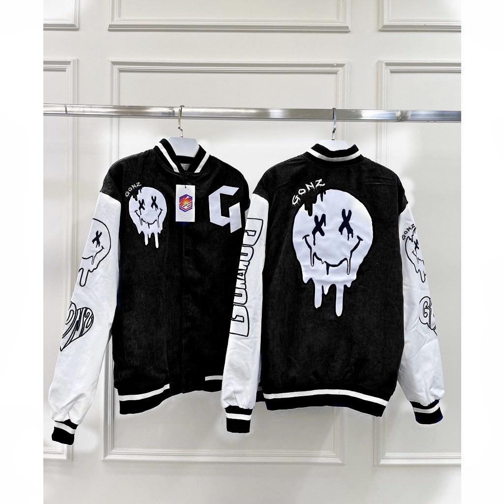 Áo khoác bomber, Jacket varsity Gonz nam nữ Form rộng,nhung tăm, phong cách, cá tính