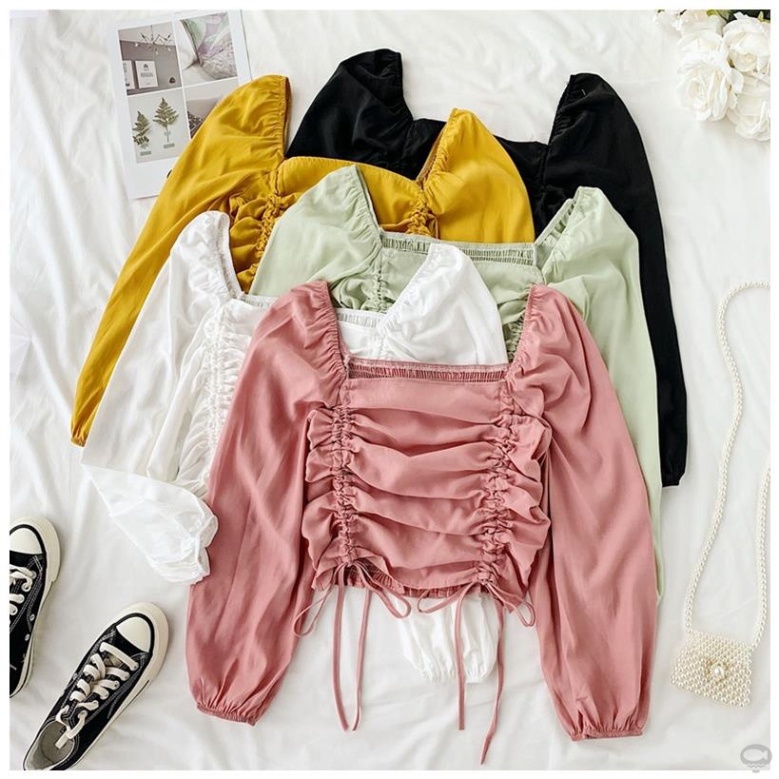 SPK- Áo kiểu nữ, áo nữ dây rút cổ vuông nhiều màu đủ size S M L New Brand SKUA-35