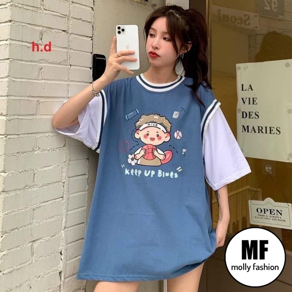 Áo thun tay lỡ Unisex form rộng Bóng rổ phối tay BOY NICE Freesize dành cho nam nữ Molly Fashion