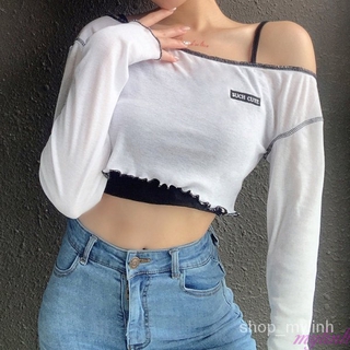 Áo crop top nữ Phông rộng Áo thun tay dài