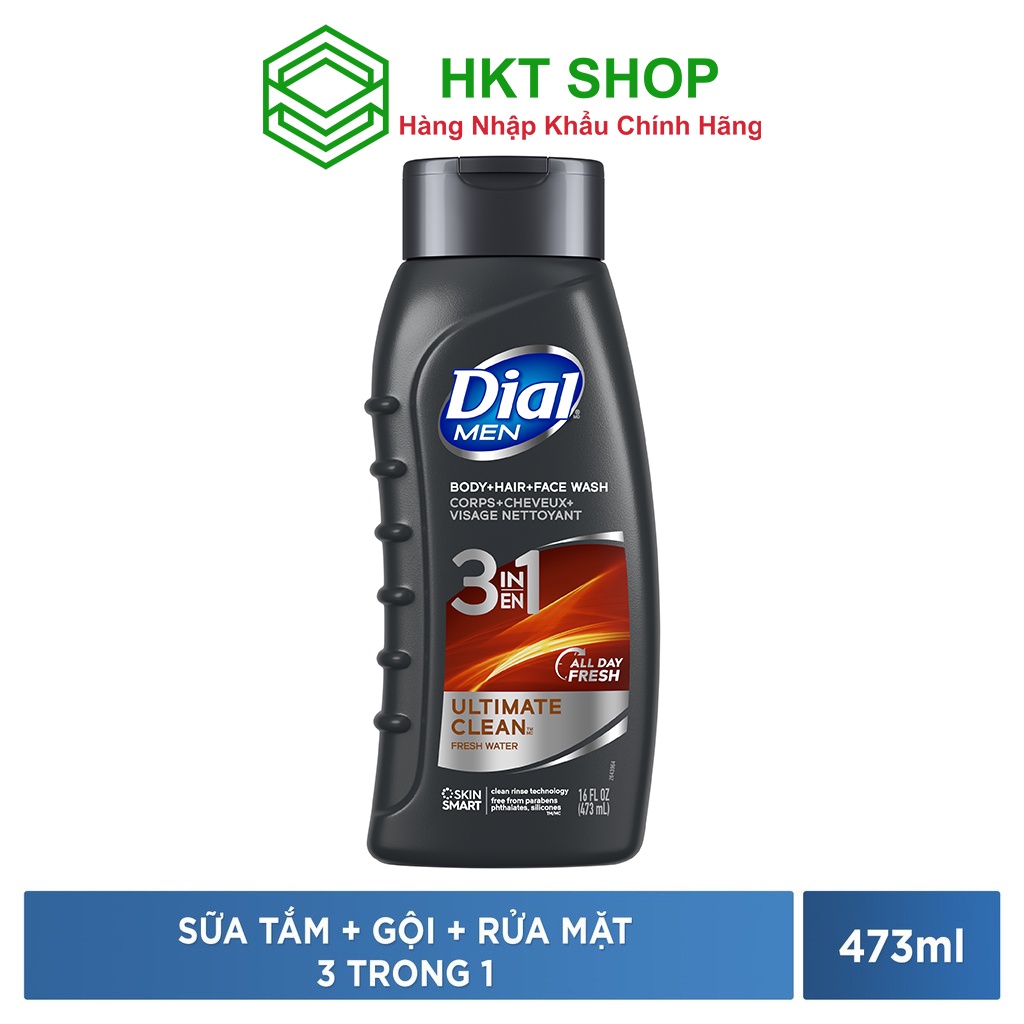 Sữa Tắm Gội Nam Dial Ultimate Clean 3in1 473ml - HKT Shop