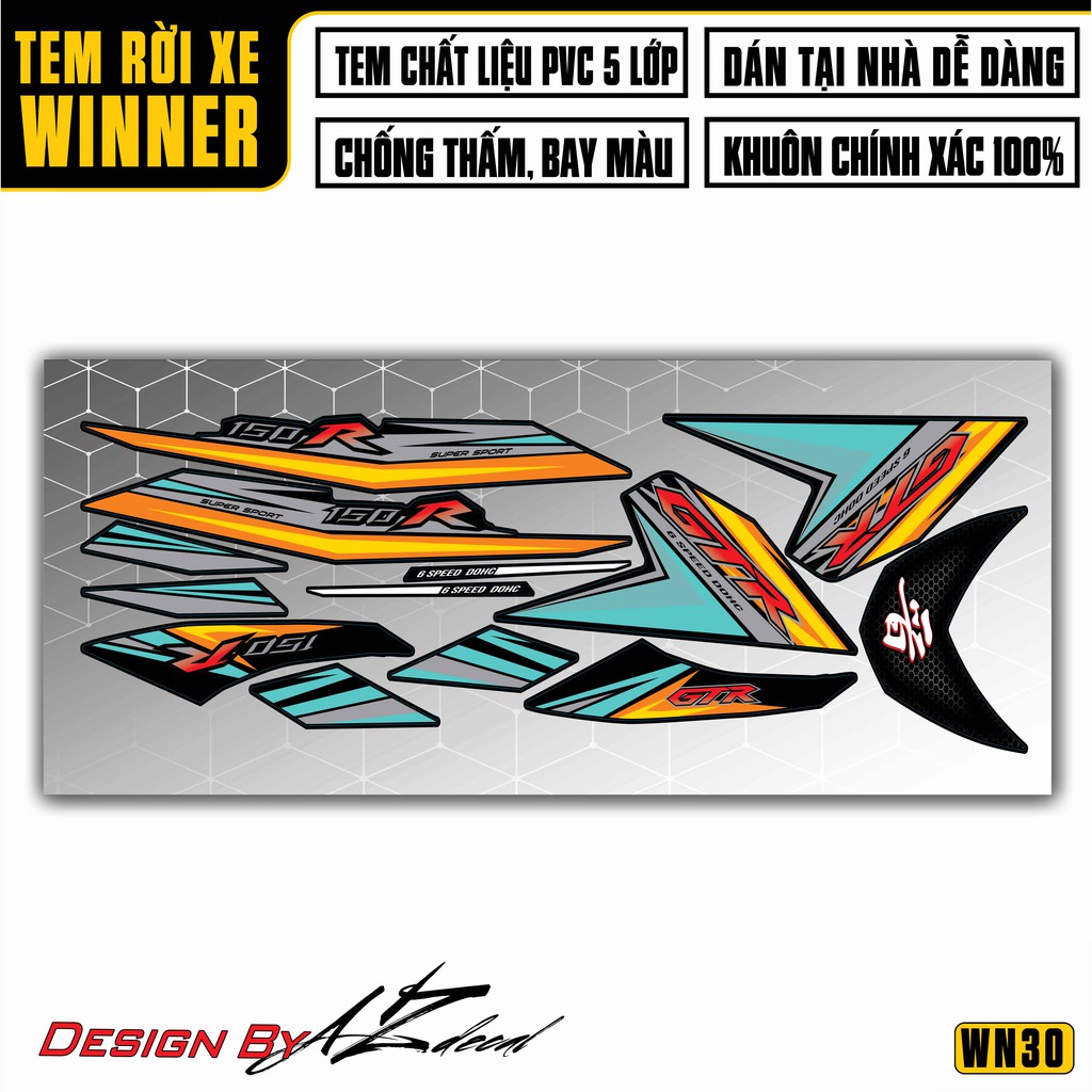 Tem Xe Winner 150 Mẫu 150R GTX Cách Điệu | WN30 | Tem Rời Winner V1 Decal Chống Nước, Chống Bay Màu