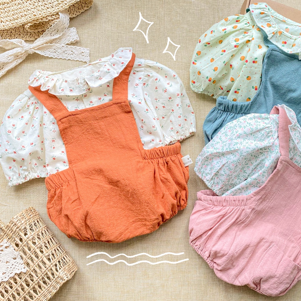 Set áo sơ mi thô kèm body yếm túi cho bé gái MINTSCLOSET sơ sinh 1 2 tuổi - BS6028