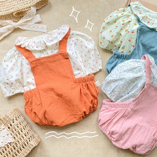 Set áo sơ mi thô kèm body yếm túi cho bé gái MINTSCLOSET sơ sinh 1 2 tuổi - BS6028