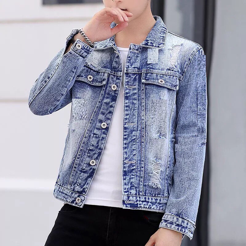 ÁO KHOÁC JEAN NAM XANH BẠC HẠT VÊN  Đ22