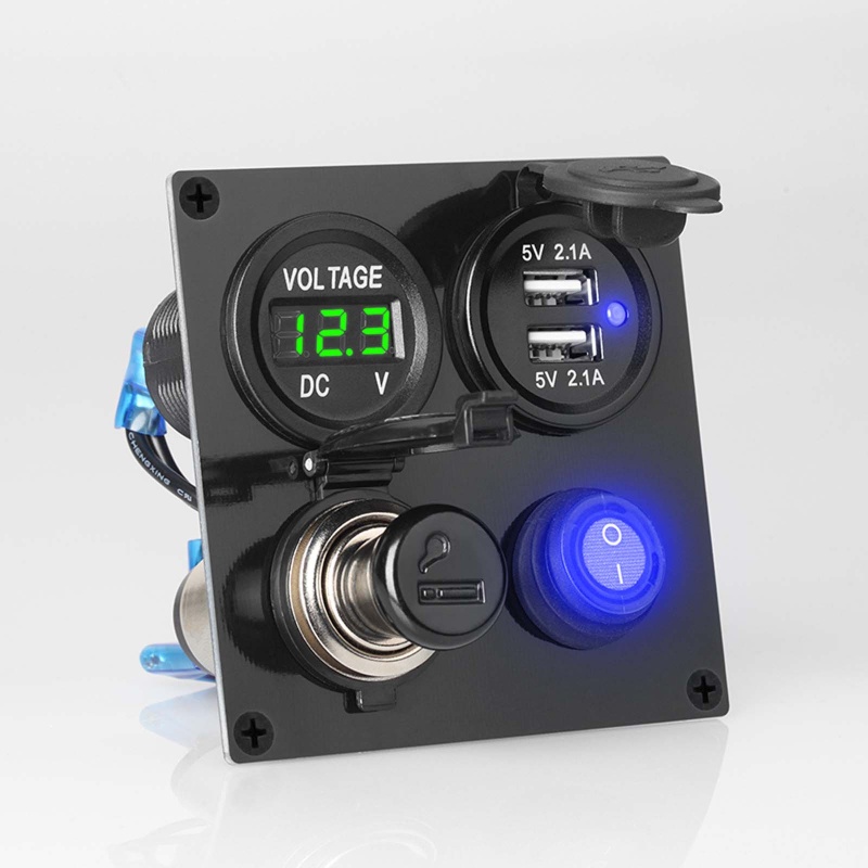 Ổ Cắm Sạc Hai Cổng USB 2 1A 2 1A Có Công Tắc Đèn LED Hiển Thị Điện Áp 12V Cho Xe Hơi / Tàu Thuyền / SUV Ma