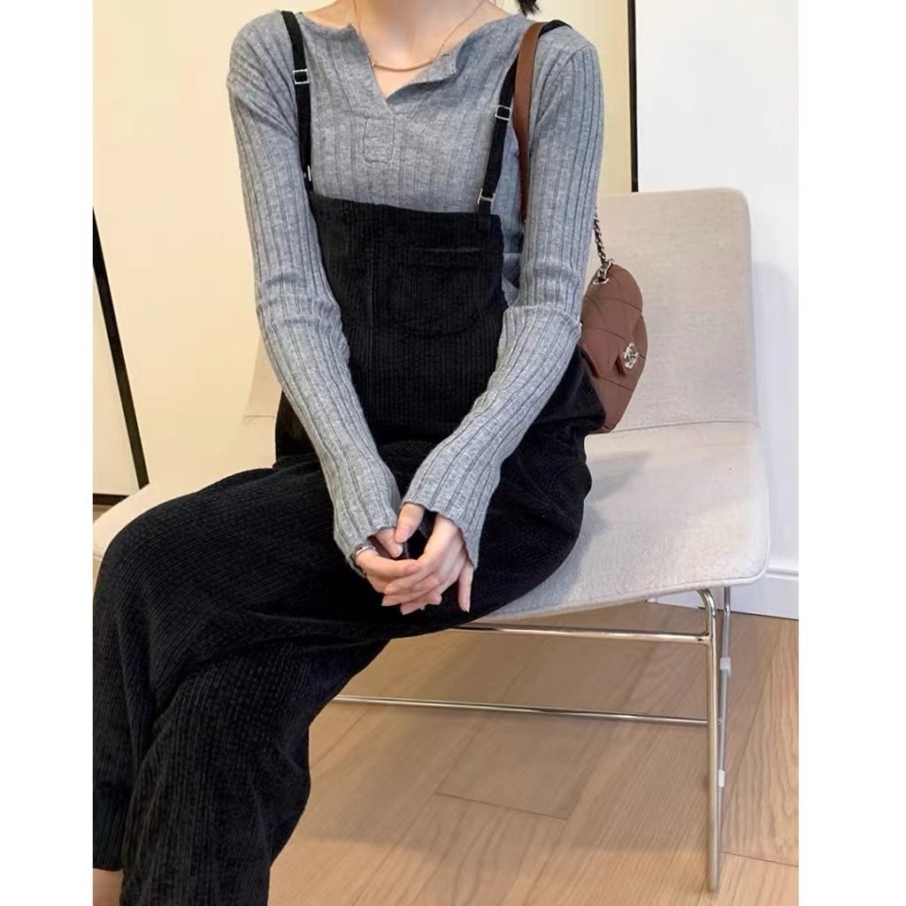 Set Áo Thun Dài Tay + Quần Yếm Thời Trang Cho Mẹ Bầu