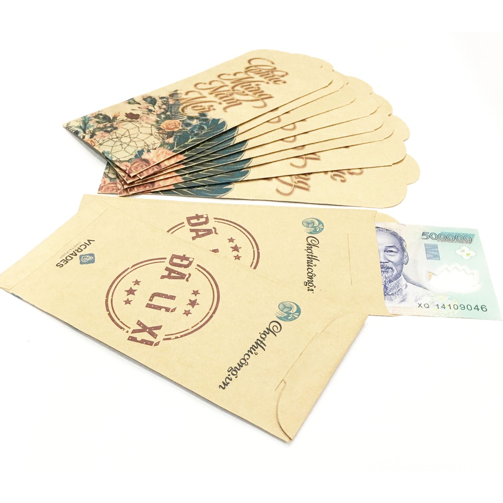 Set 10 bao lì xì Vintage bằng giấy kraft Nhật