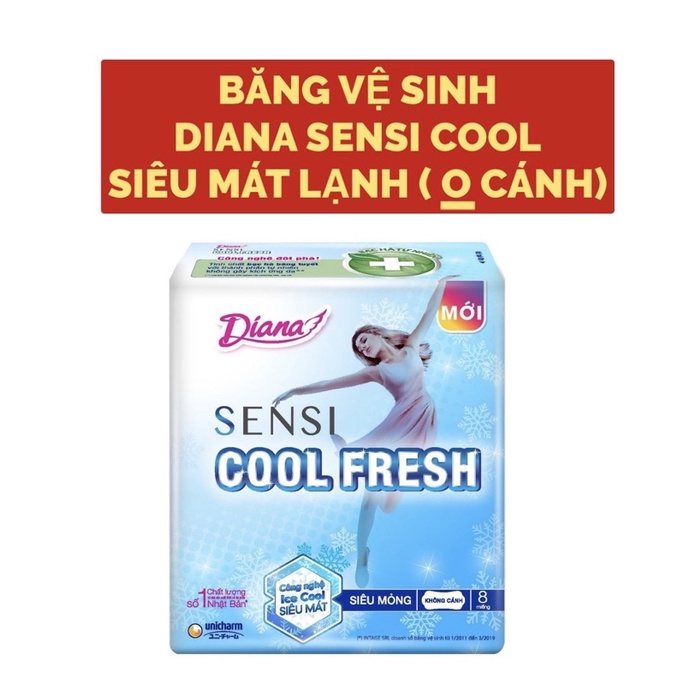BĂNG VỆ SINH DIANA SỊN SENSI COOL 0 CÁNH SIÊU MÁT LẠNH.(GÓI 8 Miếng)